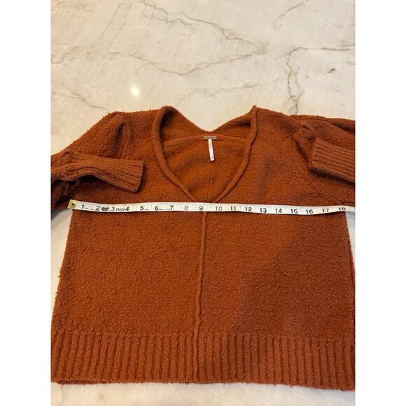 Free People Long Sleeve Sweater Burnt Butter V-neck Popcorn Puff Sleeve Sz XS - Picture 7 of 9